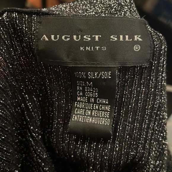 August Silk Size M Silver Metallic Black Buttoned Knit Cardigan - Picture 5 of 5